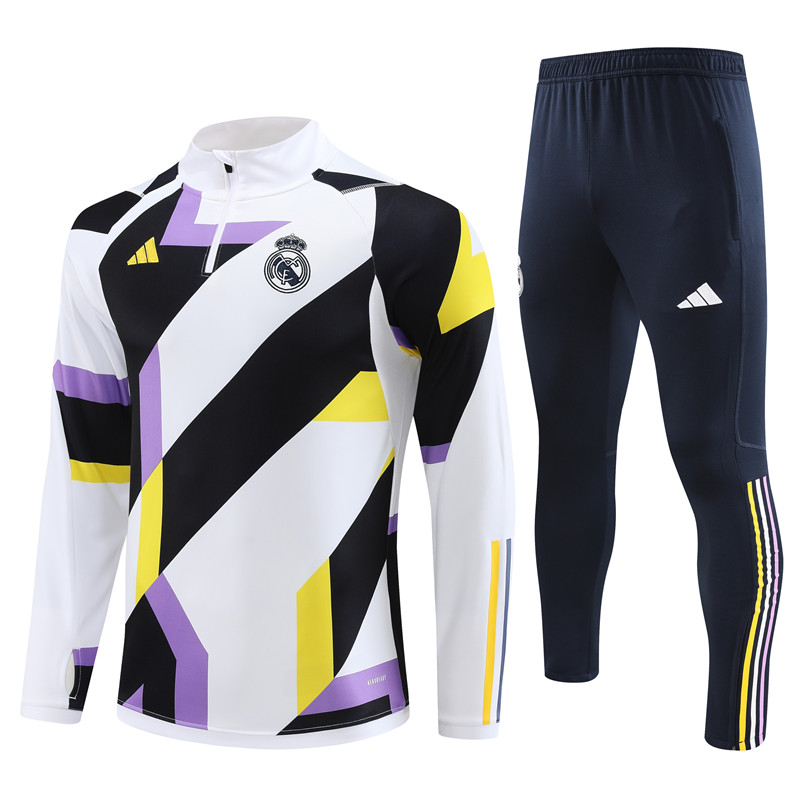 Real Madrid 23-24 Kids Long Sleeve Training Set White and Black